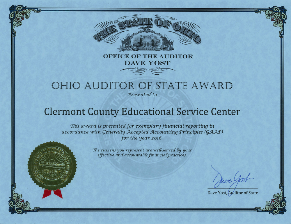 Clermont County ESC Receives Auditor of State Award